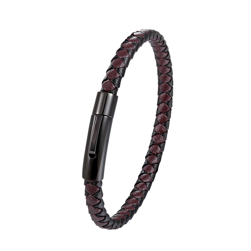 Hand-woven Leather Bracelet Popular Hand Jewelry Stainless Steel Bracelet