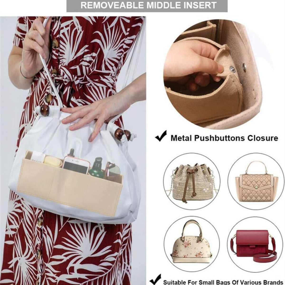 Ladies Felt Travel Makeup Bag Insert Liner Purse Pouch Women Organizer Handbag