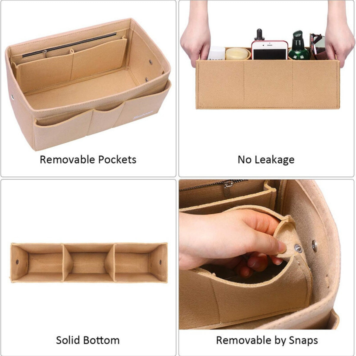 Ladies Felt Travel Makeup Bag Insert Liner Purse Pouch Women Organizer Handbag