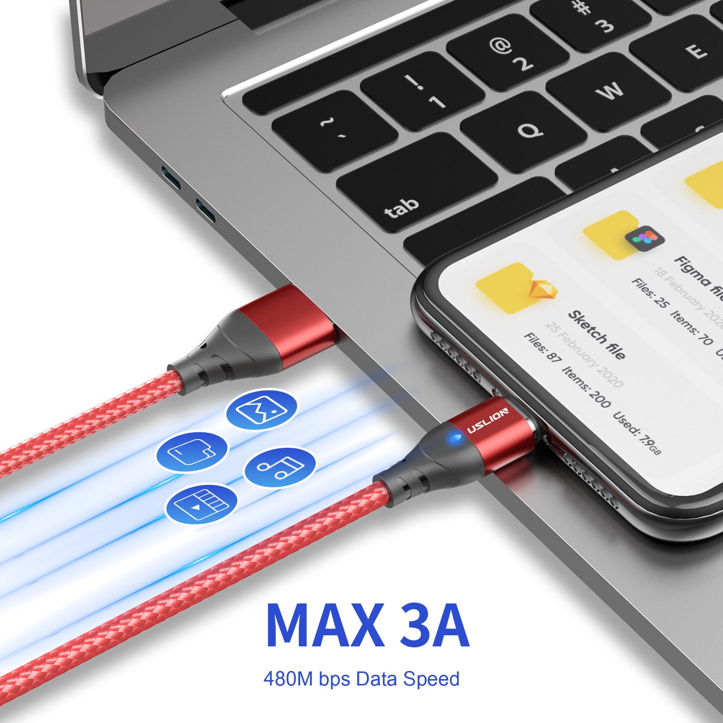 Magnetic Charging Cable 3 In 1 Type-c Data Cable